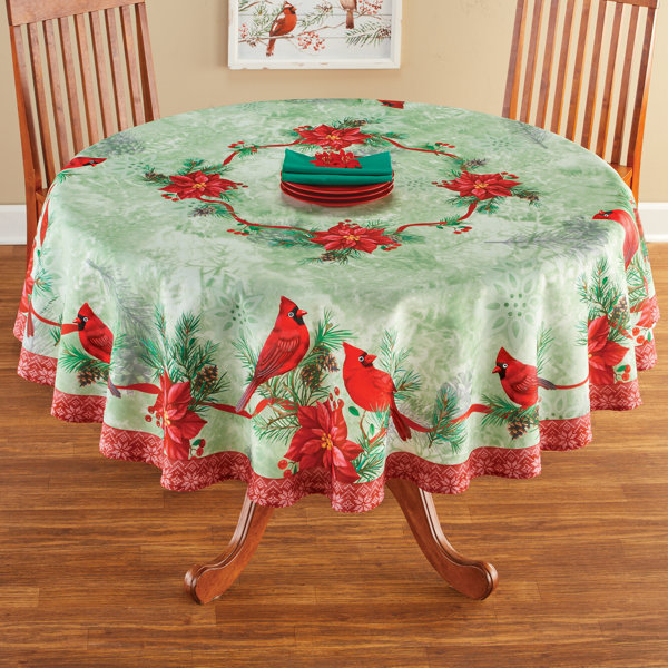 The Holiday Aisle Festive Cardinal Poinsettia Printed Tablecloth